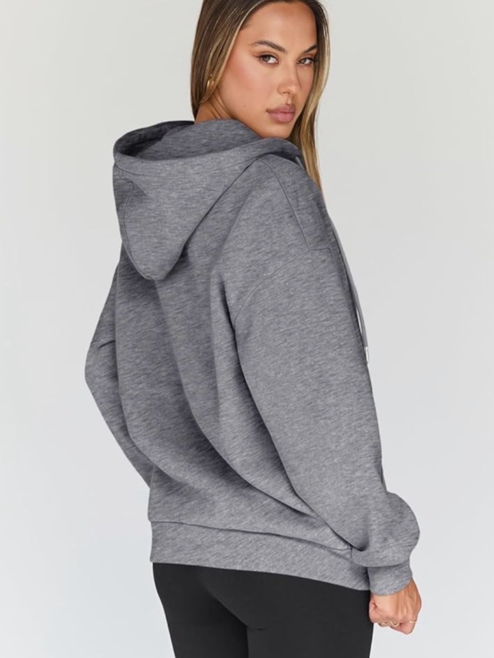 Trendy Queen Gray Oversized Zip Up Hoodie Women Cozy Fleece Sweatshirt Jacket - Picture 4 of 5